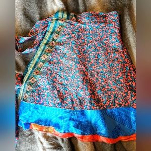 Darn Good Yarn Sari Wrap Skirt- Pink & Blue Mini regular (4-12)